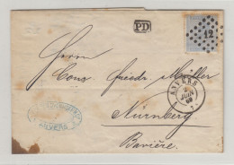Belgium Old Letter Cover Posted 1869 Anvers B240615 - 1865-1866 Perfil Izquierdo