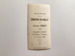 Ancien Souvenir De Communion (1937) Cuesmes Georges LEBOUT - Communie