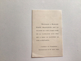 Ancien Faire-part De Naissance 31 Août 1931 Château Du Voordries Gentbrugge Ignace Halleux - Nascita & Battesimo