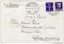 1936  LETTERA VIA AEREA CON ANNULLO  FRIGENTO  AVELLINO X  AFRICA ORIENTALE - Marcophilie (Avions)
