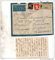 1938 LETTERA RACCOMANDATA VIA AEREA CON ANNULLO NAPOLI 48 X TRIPOLI  CON TESTO - Marcophilie (Avions)