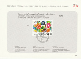 ## SUISSE 1988   > Documents 1er Jour  Emission Commune France - Suisse  Tingueny (YT 1308) - Lettres & Documents