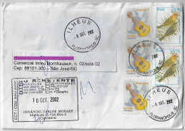 Brazil 2002 Returned To Sender Cover From Florianópolis To São José String Musical Instrument + Urban Bird Saffron Finch - Briefe U. Dokumente