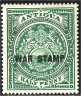 142 Antigua Half Penny War Stamp MH * Neuf (ANT-44) - 1858-1960 Crown Colony