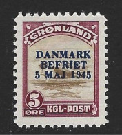 ● GRONLAND 1945 ֍ Liberazione ֎ DANMARK BEFRIET ֎ 5 MAJ 1945 ● N. 18B ** ● Cat. 140 € ️● Lotto N. 12 ● - Unused Stamps