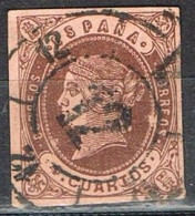 Sello 4 Cuartos Isabel II Tipo II, RUEDA CARRETA Numeral 12 OVIEDO, Variedad, Num 58A º - Gebraucht