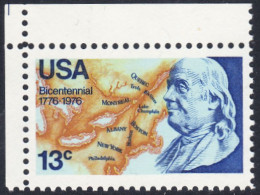 !a! USA Sc# 1690 MNH SINGLE From Upper Left Corner - Benjamin Franklin - Neufs