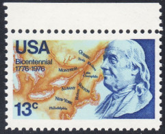 !a! USA Sc# 1690 MNH SINGLE W/ Top Margin - Benjamin Franklin - Neufs