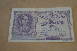 Société Générale De Belgique,29/05/1917,billet De 1 Franc ,série X2   266615,bel état De Collection - 1-2 Francos