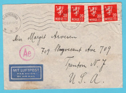 NORWAY Censored Air Cover 1941 Sarpsborg To Trenton,  USA - Lettres & Documents