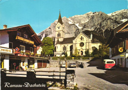 RAMSAU AM DACHSTEIN, STYRIA, ARCHITECTURE, CHURCH, TOWER, CAR, MOUNTAIN, AUSTRIA, POSTCARD - Ramsau Am Dachstein