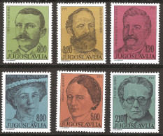 Yougoslavie 1975 N° 1498 / 503 ** Ecrivain, Mitrov Ljubiša, Patriote, Montenegro, Ivan Prijatelj, Ignjatović, Politique - Unused Stamps