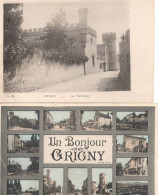 Lot 2 CPA : Un Bonjour De Grigny ( Carte Multivue En Couleur ) + La Baronnie - Grigny