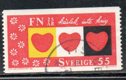 SWEDEN SVERIGE SVEZIA SUEDE 1970 LOVE NOT WAR 25th ANNIVERSARY OF UNITED NATIONS UN ONU 55o USED USATO OBLITERE' - Usados