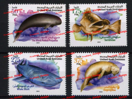 UNITED ARAB EMIRATES UAE 2004 ENDANGERED MARINE EXTINCT FAUNA CREATURES ARABIAN GULF DOLPHIN SERRANIDAE WHALE SHARK - Whales