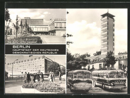 AK Berlin-Köpenick, Wartende Busse Vor Dem Müggelturm, Hotel Berolina Und Kino International, Interhotel  - Koepenick