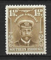 SOUTHERN  RHODESIA..KING GEORGE V..(1910-22.)..." 1924.."....1 & HALFd......SG3.........MH..... - Rhodésie Du Sud (...-1964)