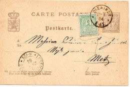80161 - Luxemburg - 1884 - 5c Allegorie GAKte M ZusFrankatur DIEKIRCH -> LUXEMBOURG -> Deutschland, Kl Mgl - 1882 Allegory
