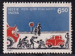 India MNH 1991, Traffic Safety Conf, Car, Cycle, Job, Women, Child, Crossing Signal Raiway Train Track, - Unused Stamps