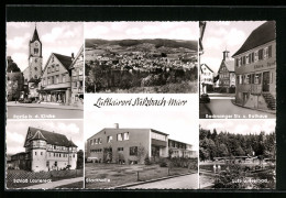 AK Sulzbach-Murr, Partie B. D. Kirche, Freibad, Backnanger Str. U. Rathaus  - Backnang