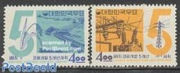 Korea, South 1962 Five Years Plan 2v, Mint NH, Nature - Science - Various - Water, Dams & Falls - Energy - Agriculture - Agriculture