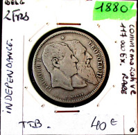 Belgique, 1880, Indépendance, 2 Francs, . Argent  Silver - 2 Francs