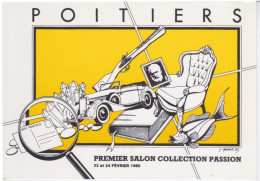 CP CARTE  DU 1ER SALON COLLECTIONNEURS A POITIERS 86 - DESSIN ILLUSTRE PAR Y. MAUGER 1985 - Bolsas Y Salón Para Coleccionistas