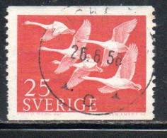 SWEDEN SVERIGE SVEZIA SUEDE 1956 NORTHERN COUNTRIES ISSUE WHOOPER SWANS BIRDS FAUNA 25o USATO USED OBLITERE' - Gebraucht