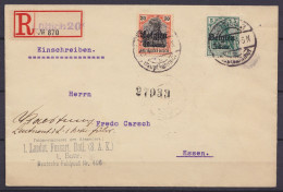 L. Recommandée Affr. N°OC12+OC19 Càpt "LÜTTICH /-4.7.1915/ Hauptbanhof" Pour ESSEN - Griffe Bataillon "1. Landst.Fussart - OC1/25 General Government