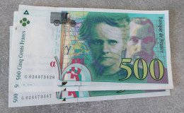 Lot De 20 Billets 500 Frs  " P & M  CURIE "    1994  -  Suite  De N°  SUPERBE états -  Voir Photos ! - 500 F 1994-2000 ''Pierre Et Marie Curie''