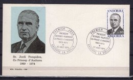 Andorra FDC 1975 President Georges Pompidou - Briefe U. Dokumente