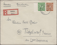 925+936 Mit Rand Ziffern-MiF R-Brief SASSNITZ 10.6.46 Nach Tichelwarf/Weener   - Covers & Documents