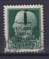 Italy 1944 Mi. 642, 25c. Vittorio Emanuele Overprinted Aufdruck Surchargé REPUBLICA SOCIALE ITALIANA, (o) - Oblitérés