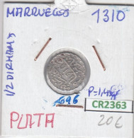 CR2363 MONEDA MARRUECOS 1/2 DIRHAM 1310 PLATA - Andere - Afrika