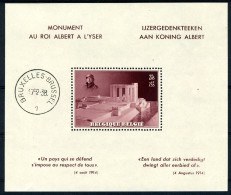 Blok 8 MNH 1938 - Gedenkteken Van Z.M. Koning Albert 1 In Nieuwpoort. - 1924-1960