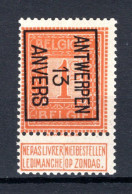 PRE36B MNH** 1913 - ANTWERPEN 13 ANVERS - Typografisch 1912-14 (Cijfer-leeuw)