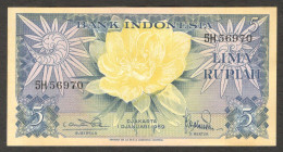 Indonesia 5 Rupiah Flower 1 Letter Replacement P-65* 1959 Scarce UNC - Indonesia