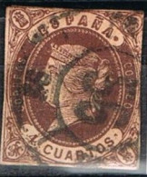 Sello 4 Cuartos Isabel II Tipo II, RUEDA CARRETA Numeral 56 SANTIAGO,  Num 58 º - Gebraucht