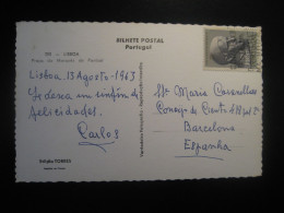 LISBOA 1963 To Barcelona Spain Cancel Praça Do Marques Do Pombal Postcard PORTUGAL - Storia Postale