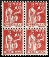 YT 283 Bloc De 4 (3 ** MNH + 1 * MH) Type III 182e 50c Rose-rouge Type Paix France – Aff - 1932-39 Peace