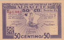 CRBS1333 BILLETE ESPAÑA LOCAL ALBACETE 50 CTS. 1937 SIN CIRCULAR - Other & Unclassified