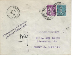 AIR BLEU 1ER COURRIER PAR AVION TARBES PARIS 9 01 1939 AVEC SIGNATURE DU PILOTE - 1927-1959 Storia Postale