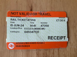 NATIONAL RAIL Recu RAIL TICKET Receip  ROYAUME-UNI - Altri & Non Classificati