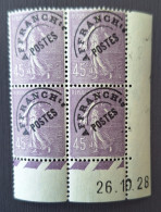 France 1922/27 N°46 En Bloc De 4  26/10/28 **TB Cote 80€ - ....-1929