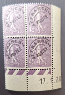 France 1922/27 N°46 En Bloc De 4  17/1/30 **TB Cote 105€ - ....-1929