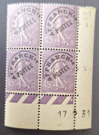 France 1922/27 N°46 En Bloc De 4  17/2/31 **TB Cote 80€ - ....-1929