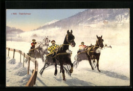 AK Drei Jockeys Fahren Trab Im Schnee  - Paardensport
