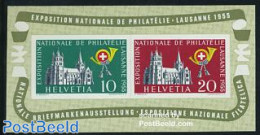 Switzerland 1955 Lausanne Stamp Exposition S/s, Unused (hinged), Religion - Churches, Temples, Mosques, Synagogues - Nuevos