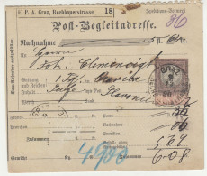 Austria Parcel Card Post-Begleitadresse 1890 To Orahovica - STAMP MISSING B240615 - Andere & Zonder Classificatie