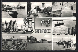 AK Brake / Unterweser, Hafen, Strassenpartie, Schiff In Fahrt  - Brake